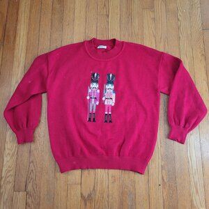 Nutcracker Embroidered Red Sequined Sweater S Bling Holiday Christmas Winter Par